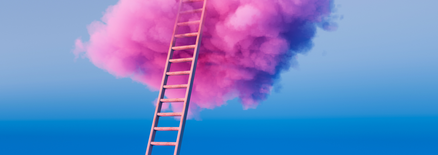 A ladder emitting pink smoke, creating a captivating visual effect and adding an element of mystery to the scene.